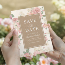 Vintage Floral Rose Garden & Kraft Wedding Save The Date
