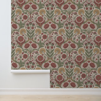 Vintage Floral Rot Grün Boho Chic Tapete