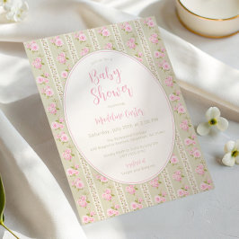 Vintage Floral Sage Green Girl Baby Shower Einladung