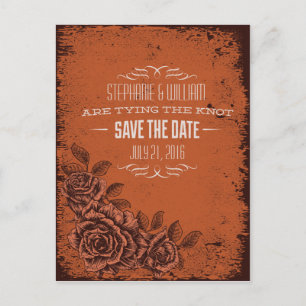 Vintage Floral Save The Date in Rostrot Ankündigungspostkarte