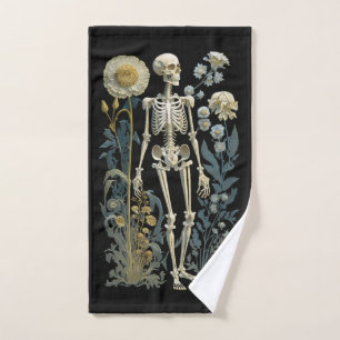 Vintage Floral Skelett   Schwarze Moody Botanik Handtuch