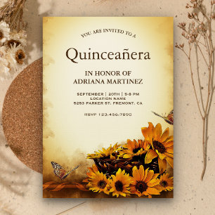 Vintage Floral Sonnenblume 15. Geburtstag Quincean Einladung