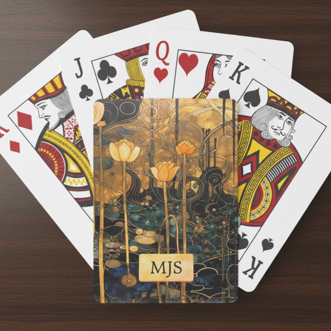 Vintage Floral Spielkarten (elegant Art Nouveau floral poker playing cards with personalized monogram)