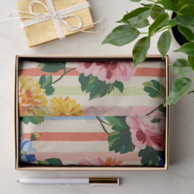 Vintage Floral Stripe Seidenpapier (Geschenk)