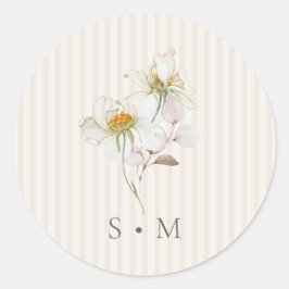 Vintage Floral Stripe Wedding Monogram Sticker
