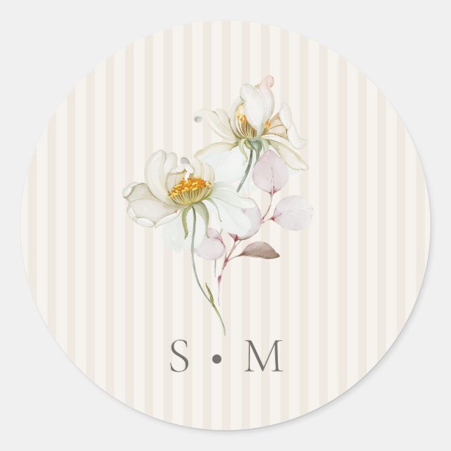 Vintage Floral Stripe Wedding Monogram Sticker (Vorderseite)