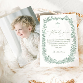 Vintage Floral Toile Baptism Dankeskarte