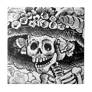 Vintage Floral Totenkopf Halloween Fliese