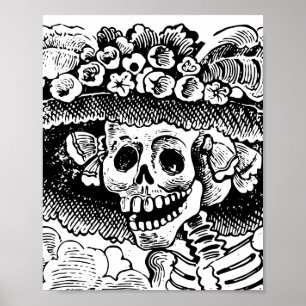 Vintage Floral Totenkopf Halloween Poster