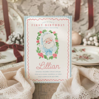 Vintage Floral und Gingham Santa Geburtstag Einladung