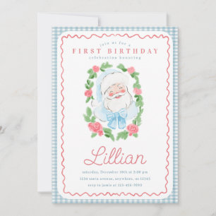 Vintage Floral und Gingham Santa Geburtstag Einladung
