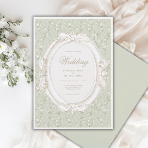 Vintage-Floral-verspielte Salbei-Hochzeitseinladun Einladung