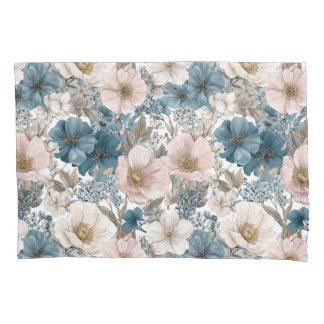 Vintage Floral Watercolor Blue Pink Kissenbezug