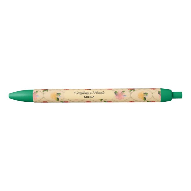 Vintage floral watercolour diamond ballpoint pen kugelschreiber (Vorderseite)