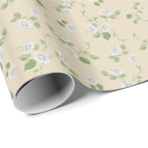 Vintage Floral White Daisies Französischer Cream Geschenkpapier