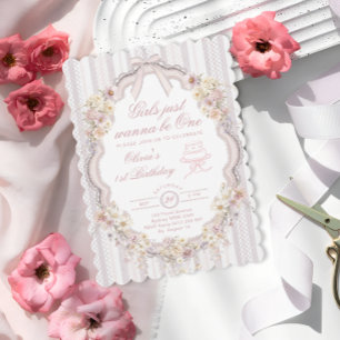 Vintage Floral Will Nur Eins Erster Geburtstag Einladung