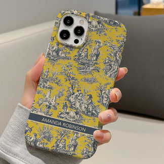 Vintage floral yellow mustard toile de jouy  iPhone 16 hülle