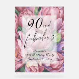 Vintage florale 90. Geburtstagsparty Acrylschild