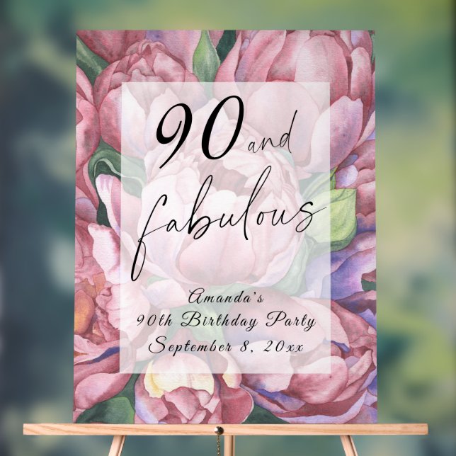 Vintage florale 90. Geburtstagsparty Acrylschild (Neutral)