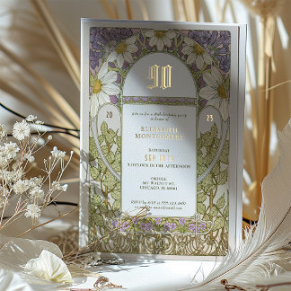 Vintage florale 90. Geburtstagsparty Foil Accents Folieneinladung