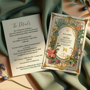 Vintage Florale Art Nouveau Hochzeit + Details Einladung