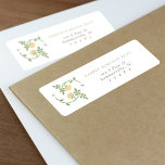 Vintage florale benutzerdefinierte Rücksendeadress<br><div class="desc">Dieses individuelle Adressetikett verbindet die zeitlose Eleganz Vintagen Blumendesigns mit moderner Praxisnähe. Das Label zeichnet sich durch einen zauberhaften Kranz aus grünen Blätter und goldgelben Rosen aus und schafft so einen zarten Rahmen um die Initialen, der eine personalisierte Touch verleiht, die an traditionelle Monogramme erinnert. Der übersichtliche, gut lesbare Schriftart...</div>