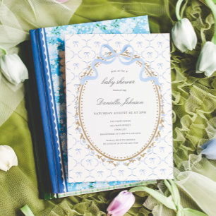 Vintage Florale Blaue Schleifen Baby Shower für Ju Einladung