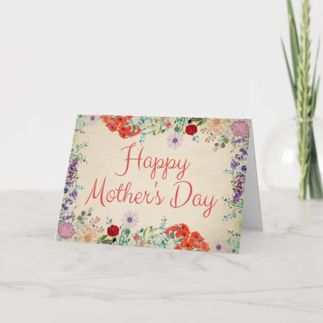 Vintage florale Blume blühen glücklich Muttertag Karte (Vorderseite)
