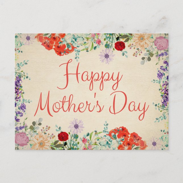 Vintage florale Blume blühen glücklich Muttertag Postkarte (Vorderseite)