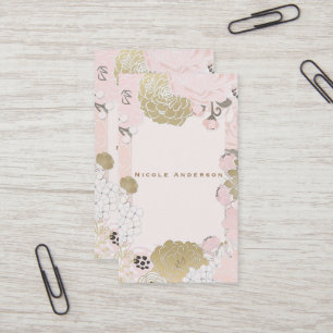 Vintage Florale Botanische Glamour Rosa & Gold Visitenkarte
