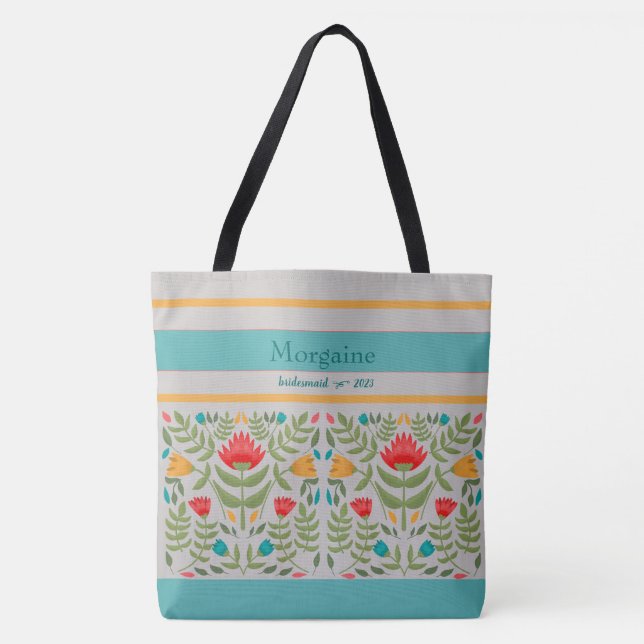 Vintage florale Bridesmaid Mit Monogramm Totbeutel (Vorderseite)