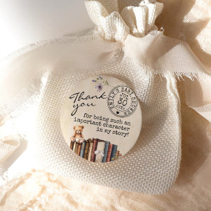 Vintage Florale Bücher Bär Baby Shower Dankeschön Runder Aufkleber