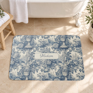 Vintage florale chic Blaue toile de jouy Monogramm Badematte