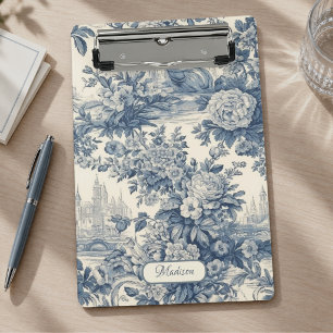Vintage florale chic Blaue toile de jouy Monogramm Mini Klemmbrett