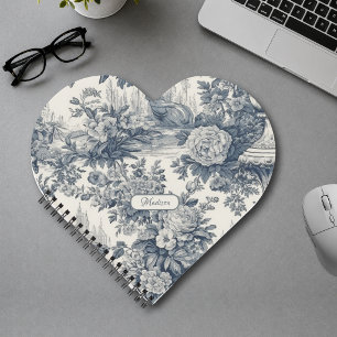 Vintage florale chic Blaue toile de jouy Monogramm Notizbuch