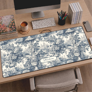 Vintage florale chic Blaue toile de jouy Monogramm Schreibtischunterlage