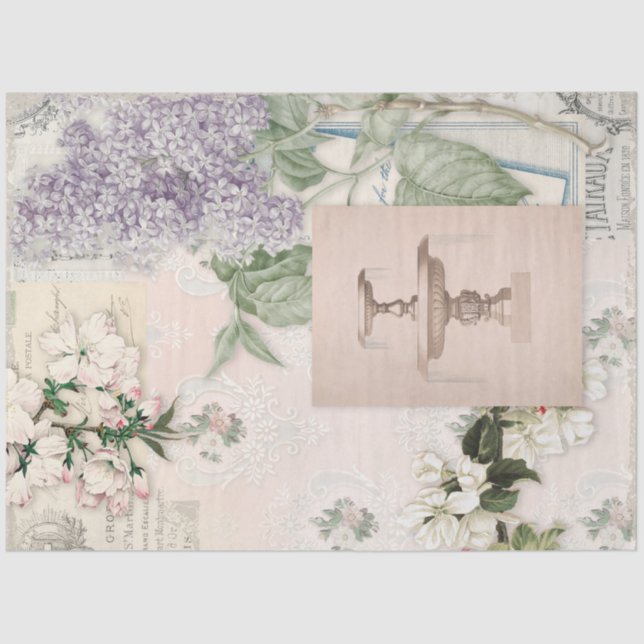 Vintage florale Decoupage Antique Französisch Ephe Seidenpapier (Vorderseite)