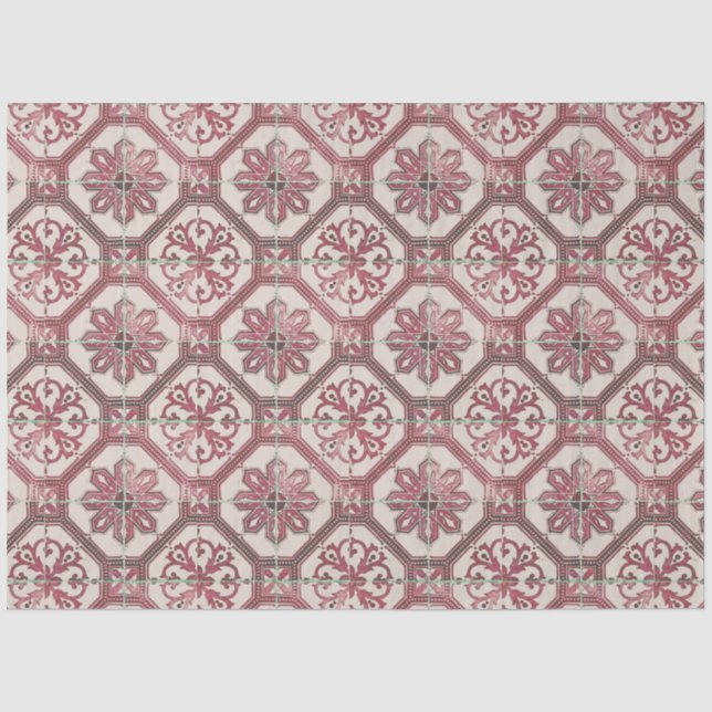 Vintage florale Delft Rosa Tile Decoupage Seidenpapier (Vorderseite)