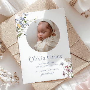 Vintage florale Einfachheit 1-Foto Olivia Birth Ankündigung