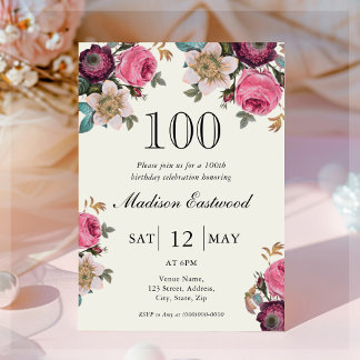 Vintage florale Einladung zum 100. Geburtstag