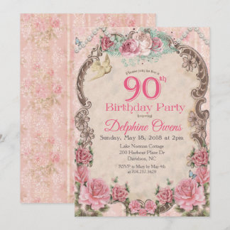 Vintage florale Einladung zum 90. Geburtstag