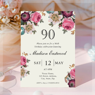 Vintage florale Einladung zum 90. Geburtstag