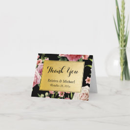 Vintage florale Elegant Black Gold Vielen Dank Dankeskarte