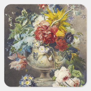 Vintage Florale Elegante Botanische Gartenmalerei Quadratischer Aufkleber