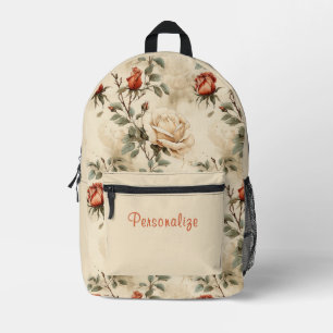 Vintage florale Eleganz mit Individuelle Name Bedruckter Rucksack
