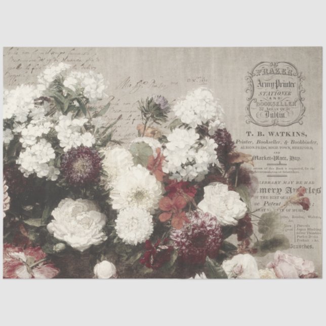 Vintage florale Ephemera Dekoupage Seidenpapier (Vorderseite)