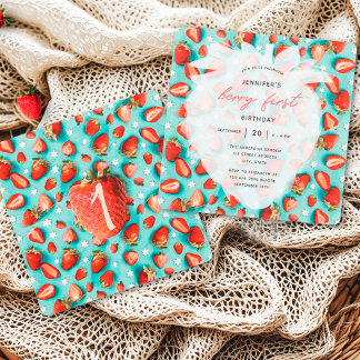 Vintage florale First Strawberry Thema Geburtstag Einladung