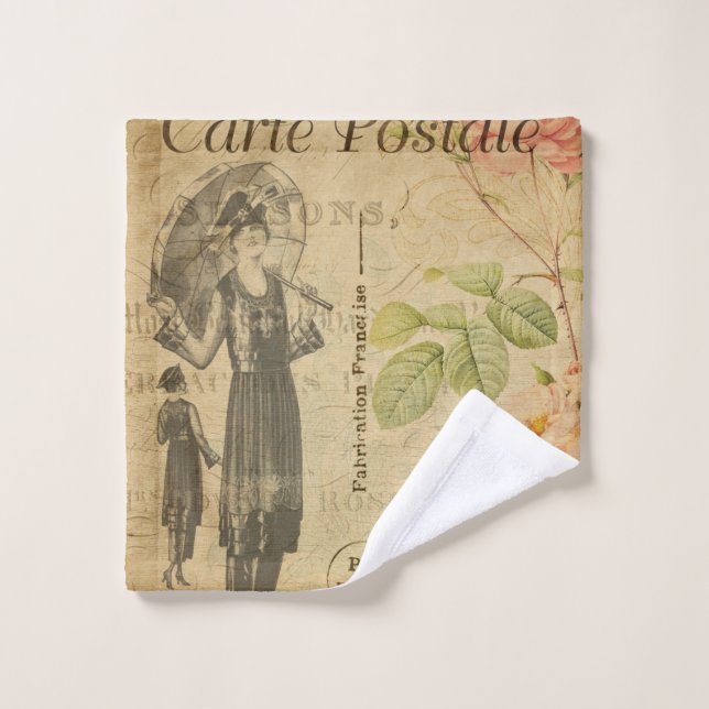 Vintage florale französische Postkarte der Modefra Waschlappen (Waschlappen)