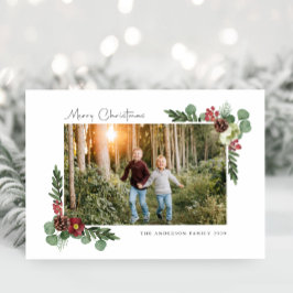 Vintage florale Frohe Weihnachtsfoto-Karte Feiertagskarte