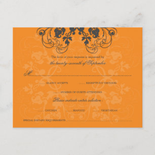 Vintage florale Geblüht Karkohle Orange RSVP-Karte RSVP Karte